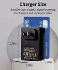 Universal 15V 1.5A Power Adapter With Interchangeable DC Plugs shown next to card for size comparison