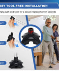 Easy tool-free installation steps for Heavy Duty Quad Cane Tip Replacement For 3/4 Inch Shafts with grippy non-slip rubber bottom.