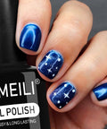 Vegan Cruelty Free Soak Off Gel Nail Polish For UV LED Nail Art 8ml Color 1003 on blue manicured nails with bottle