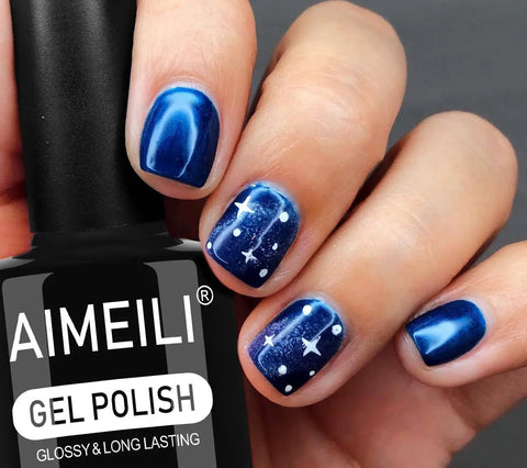 Vegan Cruelty Free Soak Off Gel Nail Polish For UV LED Nail Art 8ml Color 1003 on blue manicured nails with bottle