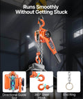 1 Ton Lever Chain Hoist With 10 Ft Lift G80 Chain Dual Pawl Mechanical Brake 360 Degree Hooks Warehouse Garage in use