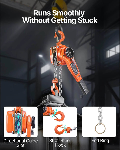 1 Ton Lever Chain Hoist With 10 Ft Lift G80 Chain Dual Pawl Mechanical Brake 360 Degree Hooks Warehouse Garage in use