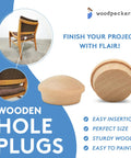 Three Eighth Inch Maple Wood Hole Plugs, Pack Of 100, showcasing button top design for concealing screw holes with a decorative mushroom top.