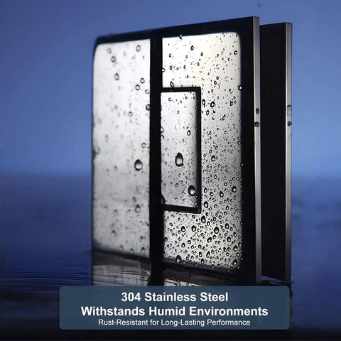Heavy Lifting Shower Door Hinge With A Zero Friction 180 Degree Sweep Designed From Bulletproof 304 Steel with water droplets.
