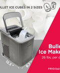Frigidaire bullet ice maker, stainless steel portable countertop appliance, 26 lbs per day