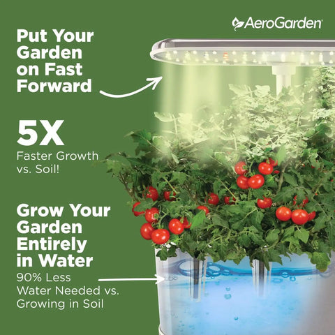 Harvest Elite Indoor Garden Hydroponic System With LED Grow Light and Seed Kit showing fast growth and water efficiency.