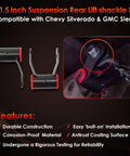 Rear Lift Shackle Kit For 1 To 1.5 Inch Lift Chevy Silverado And GMC Sierra 1500 Trucks 1988 To 2018 2WD 4WD display