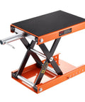 Heavy Duty Motorcycle Lift With Wide Deck and 1100 Lbs Capacity, Scissor Jack With Safety Pin, Adjustable Height From 3.7 To 13.8 Inches, Steel Stand