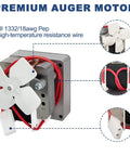 Close-up of 2 RPM Auger Motor Replacement for Wood Pellet Grills 120V 60Hz 2 Pole with red wires and white fan blades.
