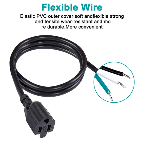 Heavy Duty NEMA 5-15 3 Prong Female Power Cord SJT Replacement Cable 18 Gauge 10A 110V 120V Pigtail 3.3Ft Twin Pack