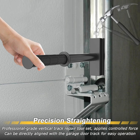 Heavy Duty Vertical Track Repair Tool for Garage Doors Pro Grade Straightening Device for 2 Inch Roller Track Systems in use