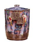 Heavy Duty Ceramic Rice Dispenser With Secure Push Lid, Airtight Kitchen Storage Jar For Coffee Beans Flour And Treats, Decorative 20kg Food Caddy with colorful glaze.