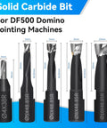 PTFE Coated Carbide Router Bits Set for Domino Joiner 5 Piece Precision Bit Kit for Mortise Milling on Festool DF500 sizes shown