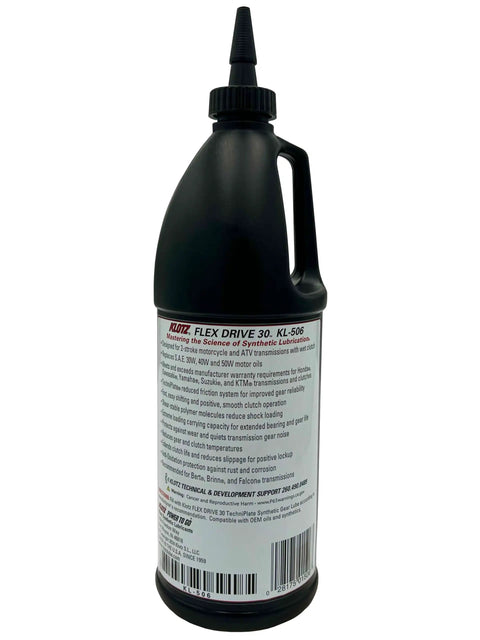 Flex Drive 30 Synthetic 2 Stroke Transmission Oil 75W-80 for Motorcycle and ATV Gear Lubricant KL-506 1 Quart Bottle