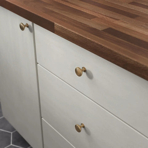 Champagne Bronze Cabinet Knobs Set Ten Pack One And A Quarter Inch Round Mushroom Pulls For Cabinets Drawers Kitchen Doors Vanities And Furniture Upgrade Your Home With Dope Hardware on white cabinets