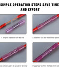 Image showing four steps to connect wires using a quick connector for Waterproof Push Button Switch with Quick Connector for 12V LED Accent Lighting.