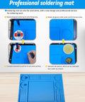 Close-up of blue silicone mat from Helping Hands Soldering Station With Soldering Mat And Six Flexible Arms Third Hand Tool.