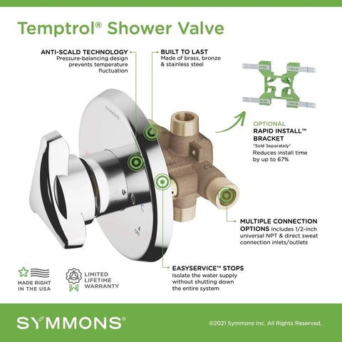 Diagram of Temptrol Brass Pressure Balancing Tub And Shower Valve With Built In Service Stops for smooth control and connections