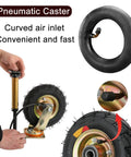 8 Inch Pneumatic Caster Wheel Heavy Duty Swivel Caster Built Like A Tank For Garage Workbench And Utility Carts Silent Rubber Tire Shock Absorbing Design Smooth As Butter Roll Easy with a curved air inlet.