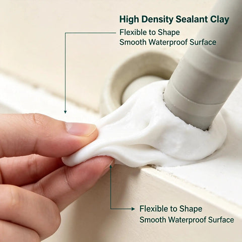 Top Drawer Heavy Duty Wall Putty And Plumber Sealant Delivers Hella Tough crack filling power applied around pipe for leak prevention.