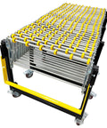 Heavy Duty Portable Conveyor Roller Stand With Adjustable Length And Height Fits Tight Spaces For Moving Big Cartons Super Smooth ABS Skate Wheels, showing mobile roller design.
