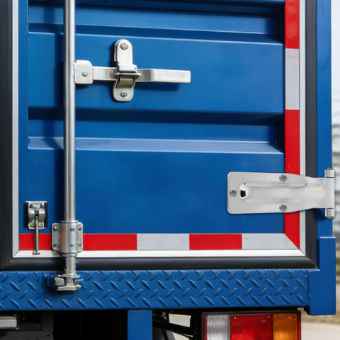 Heavy Duty Stainless Steel Hinge Set For Utility Truck Bins And Box Doors Weatherproof Design For Harsh Outdoor And Coastal Environments Sturdy Dump Trailer Door Hinges Easy Install Marine Grade Corrosion Resistant on blue truck door