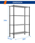 Straight Up Heavy Duty Metal Storage Rack With Adjustable Shelves For Kitchen Pantry Or Closet Black Stand dimensions 54in height, 30in width, 14.1in depth.