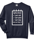 Black Dog Agility Lover Sweatshirt For Fans Of Part Skill Part Speed Part Chaos with agility recipe design on front.
