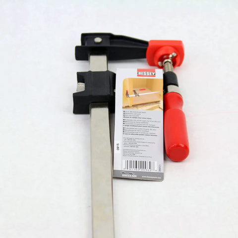 Clutch Style Bar Clamps 24 Inch 600 Pound Capacity Ergonomic Handle Non Marring Pads Durable Cast Iron Jaws Serrated Rail Tool