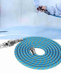 Flexible Nylon Braided Airbrush Air Hose Kit 6 Feet Long With Kink Resistant Build And 1/8 To 1/4 Inch Quick Connects, coiled ready for painting.