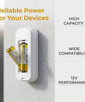 Heavy Duty 23A 12V Alkaline Batteries 5 Pack Runs Forever For Garage Door Openers And Remote Controls in a battery holder.