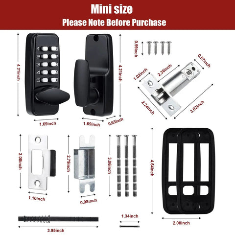 Mechanical Keyless Entry Door Lock With Keypad Password Access No Batteries Or Wiring 100 Percent Mechanical Security Built Tough Outdoor Lock parts and dimensions