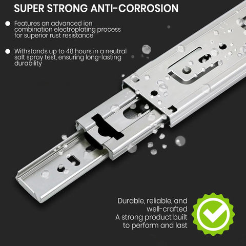 Heavy Duty 22 Inch Drawer Slides Pack Of 4 Full Extension Rails With 46mm Side Mount Ball Bearings, Zinc Plated Steel