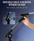 Versatile Height Adjustable Tablet Floor Stand With Dual Self Locking Gears close-up of worm gears mechanism for secure adjustments.