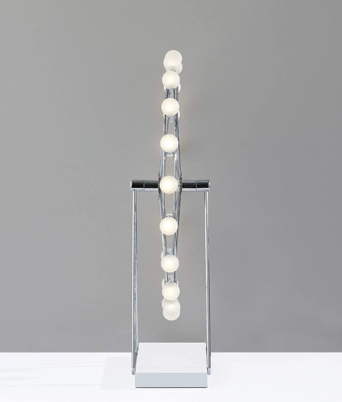 Coney Large LED Ferris Wheel Desk Lamp With Chrome Finish, Rotating Frosted Globe Accent Light, vertical view