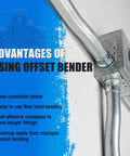 SDSNTE 2-In-1 Conduit Offset Bender For 1/2 Inch And Three Quarter EMT Electrician Grade Box Breaker Tool Quick Swap Design showing uses and advantages.