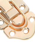 Golden Duckbilled Toggle Buckle Hasp Latch Hardware for Wood Boxes Tool Chests and Jewelry Cabinets, close-up view