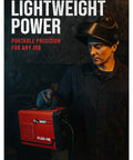 Man holding 135A MIG Welder With 3 In 1 Flux Core MIG Lift TIG And Stick Welding Portable IGBT Inverter 110V