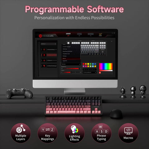 Q87 Tri Mode Wireless Gaming Mechanical Keyboard Serving Bluetooth And Two Point Four Gigahertz Links with programmable software interface.