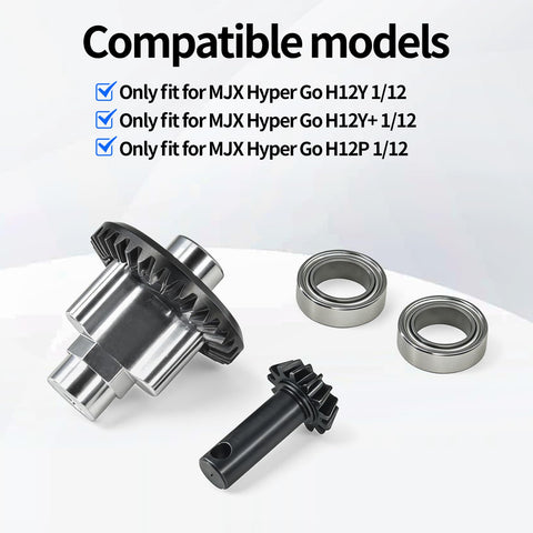 Bevel Gear Upgrade Kit For MJX Hyper Go 1 By 12 RC Car H12Y H12Y Plus And H12P with 33T and 13T metal axles, bearings, and gears displayed