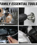 232-Piece Ultimate Screwdriver Bit Set in use with impact drivers and wrenches for home and automotive repairs.