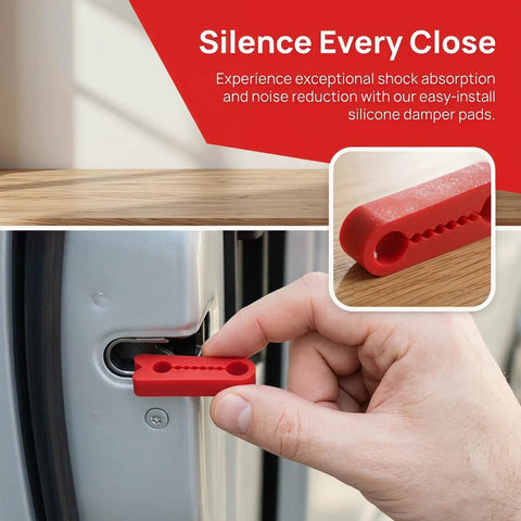 Hand installing Heavy Duty Silicone Car Door Lock Buffer Pads For Hella Quiet Drives And Zero Rattle With Strong Self Adhesive Backing.