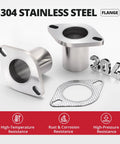 Beefy 2 Bolt Exhaust Flange Repair Kit With Solid 304 Stainless Steel Pipe and Gasket Set for a quick no fuss swap on 2 inch universal muffler.