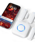 WiFi Door Sensor Chime For Smart Home Open Alert And Window Sensor Real Time App Alerts From Tuya Smart Life Perfect For Child Safety And Dementia Care Loud Chime With Five Volume Levels For Home Or Biz, white gateway and sensors with phone