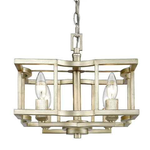 Bellare 4-Light White Gold Semi-Flush Mount Ceiling Light With Transitional Candelabra Design, Clean Geometric Frame
