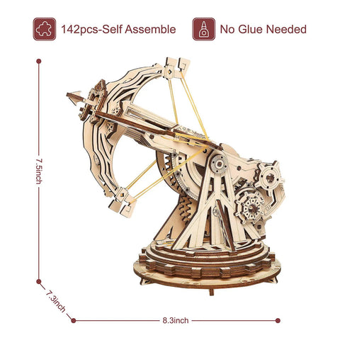 Hands On 3D Wooden Ballista Launcher Kit For Adults DIY Puzzle Model Toy And STEM Project, 11.9 x 7.5 x 8.3 inch