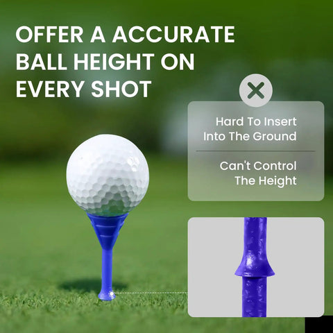 Unbreakable Plastic Golf Tees Three And One Quarter Inch 30 Pack with Pouch showing stability with blue tee and golf ball