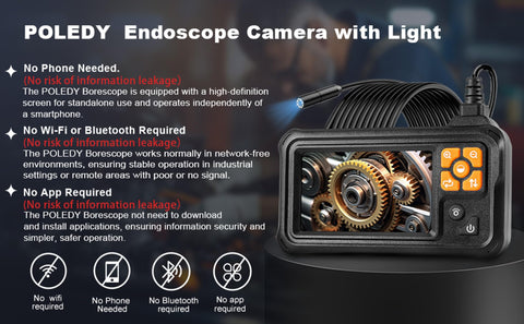 1080P HD Endoscope Camera With Light, 4.3 Inch IPS Screen Borescope shown with gears display and coiled cable