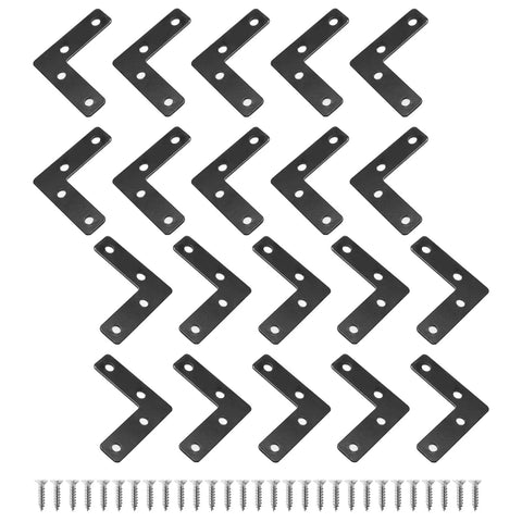 20 Pack L Shaped Flat Mending Plates 50mm By 50mm Right Angle Corner Braces For Photo Frames Black Stainless Steel Beefy Rustproof Frame Brackets With Screws Heavy Duty