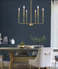 Farmhouse Style Gold Candle Chandelier With Brushed Brass Finish 6 Light Mid Century Branches Ceiling Fixture for dining area
